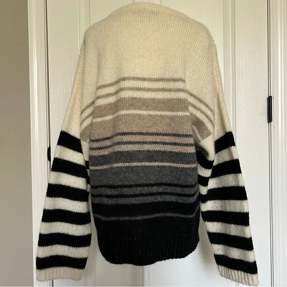 Women’s Alpaca Blend Oversized Sweater Extra Long Sleeves Neutral Ombré Medium - Picture 4 of 13
